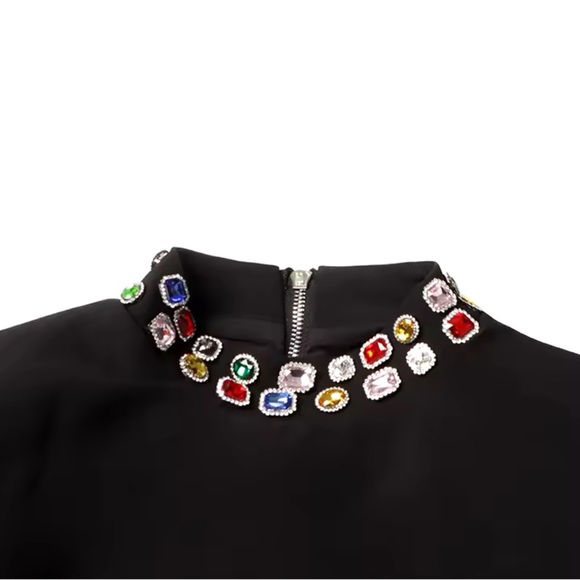 NEW WOMENS EMBELLISHED MINI BLACK DRESS - Picture 6 of 7